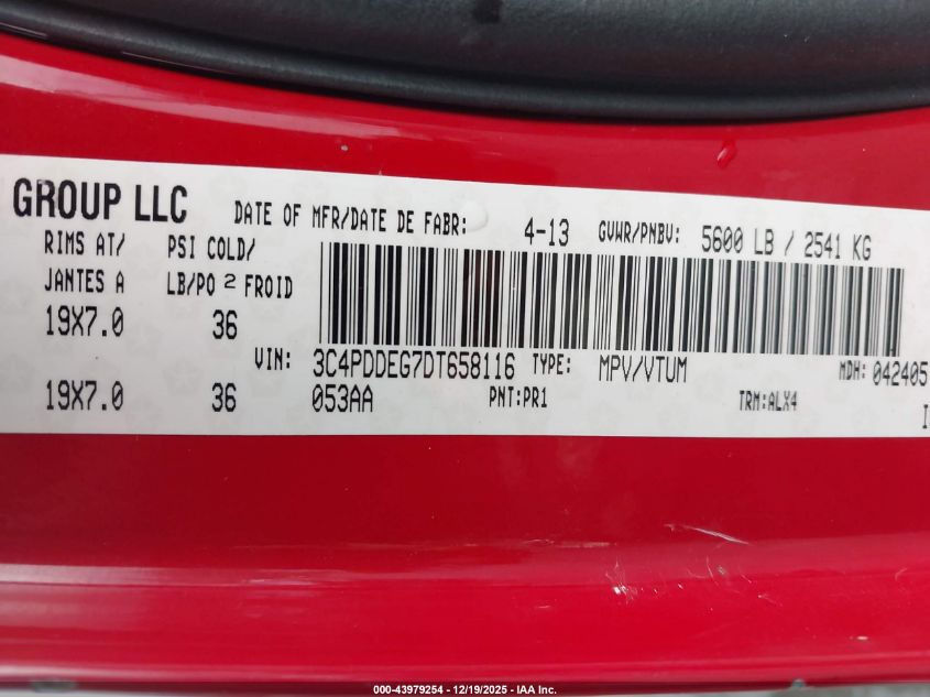 2013 Dodge Journey R/T Rallye VIN: 3C4PDDEG7DT658116 Lot: 43979254