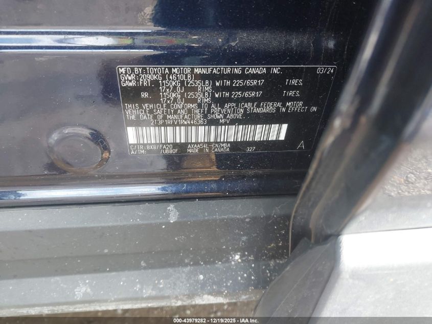 2024 Toyota Rav4 Xle VIN: 2T3P1RFV1RW446363 Lot: 43979282