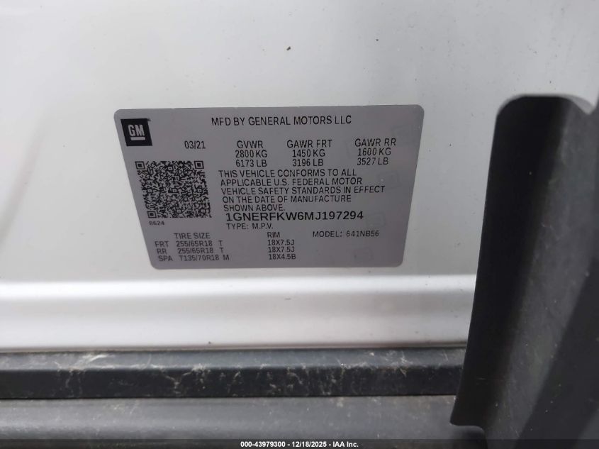 2021 Chevrolet Traverse Fwd Ls VIN: 1GNERFKW6MJ197294 Lot: 43979300