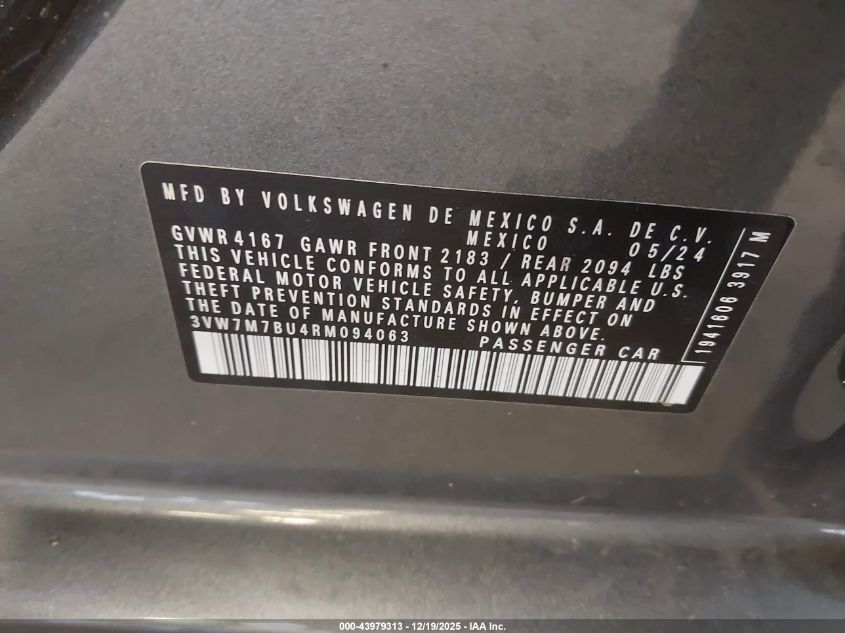 2024 Volkswagen Jetta 1.5T Se VIN: 3VW7M7BU4RM094063 Lot: 43979313