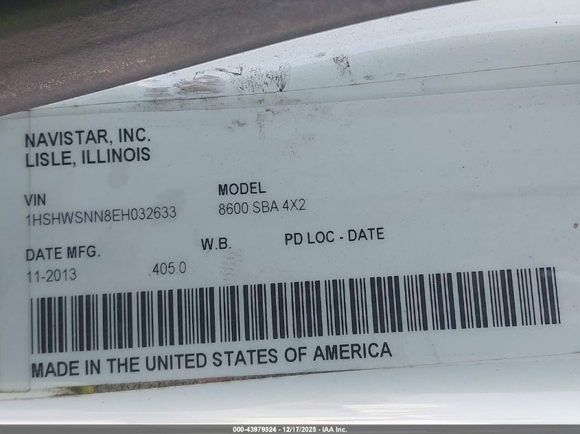 2014 International 8000 8600 VIN: 1HSHWSNN8EH032633 Lot: 43979324