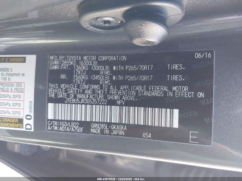 2016 Toyota 4Runner Sr5 Premium VIN: JTEBU5JR3G5357222 Lot: 43979329