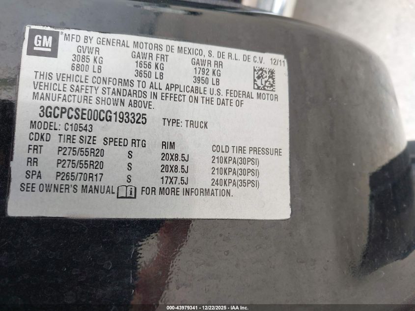2012 Chevrolet Silverado 1500 Lt VIN: 3GCPCSE00CG193325 Lot: 43979341