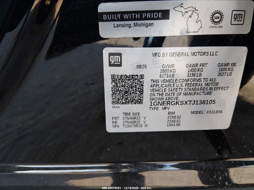 2026 Chevrolet Traverse Fwd Lt VIN: 1GNERGKSXTJ138105 Lot: 43979351