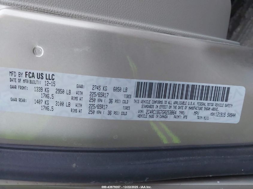 2016 Chrysler Town & Country Touring VIN: 2C4RC1BG7GR253864 Lot: 43979357