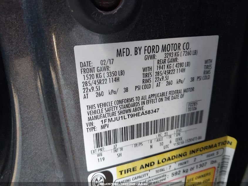 2017 Ford Expedition Platinum VIN: 1FMJU1LT9HEA58347 Lot: 43979360