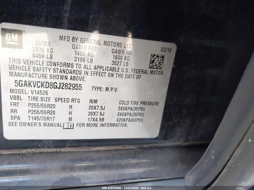 2016 Buick Enclave Premium VIN: 5GAKVCKD8GJ282955 Lot: 43979366