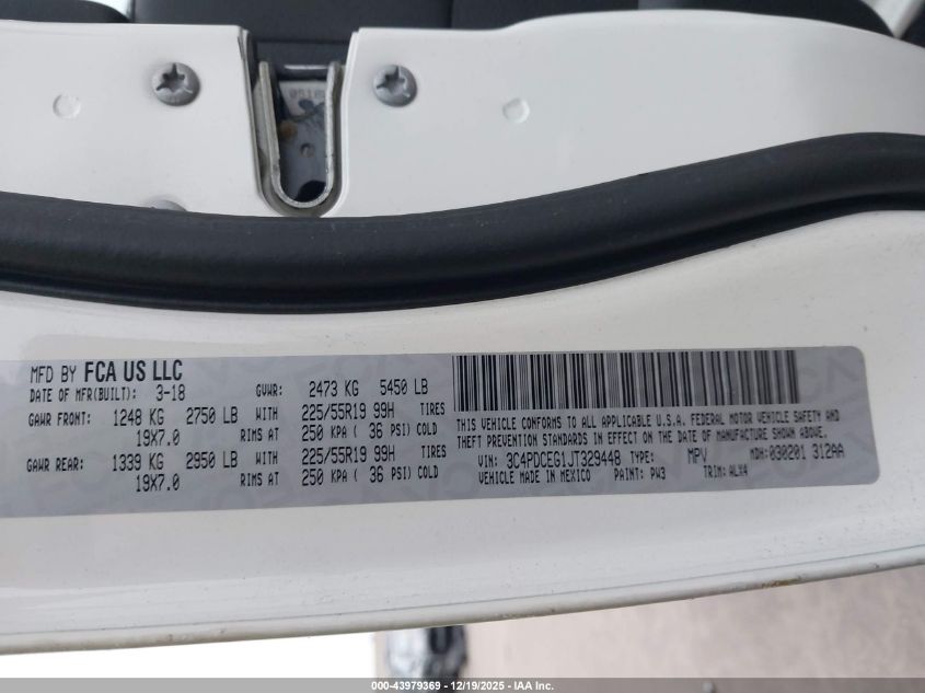 2018 Dodge Journey Gt VIN: 3C4PDCEG1JT329448 Lot: 43979369