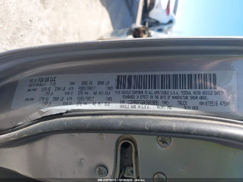 2019 Ram 1500 Classic Tradesman 4X2 6'4 Box VIN: 1C6RR6FG6KS683891 Lot: 43979374