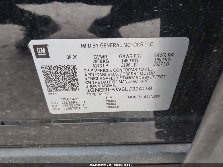 2020 Chevrolet Traverse Fwd Ls VIN: 1GNERFKW6LJ314158 Lot: 43979378