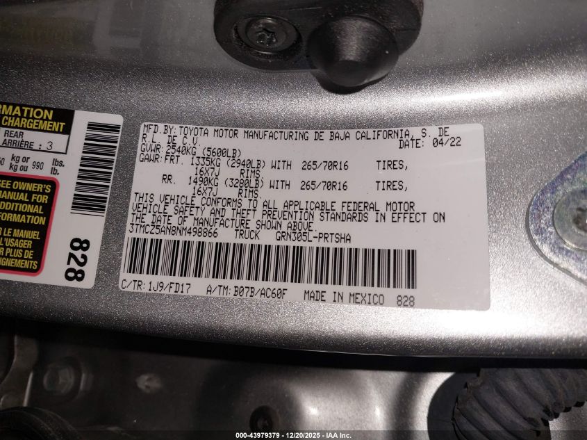 2022 Toyota Tacoma Trd Off Road VIN: 3TMCZ5AN8NM498866 Lot: 43979379