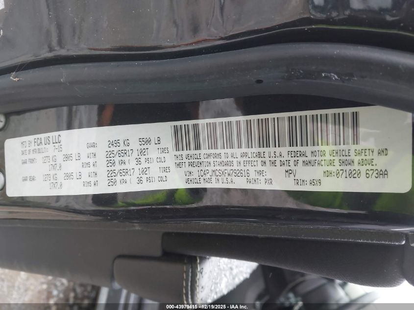 2015 Jeep Cherokee Latitude VIN: 1C4PJMCSXFW792616 Lot: 43979415