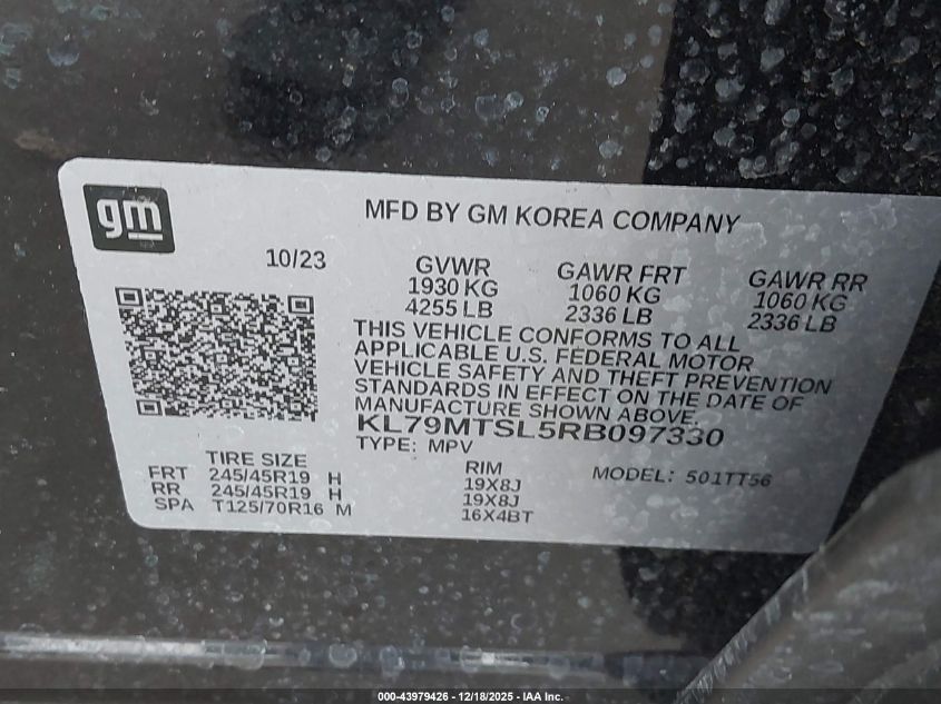 2024 Chevrolet Trailblazer Fwd Rs VIN: KL79MTSL5RB097330 Lot: 43979426