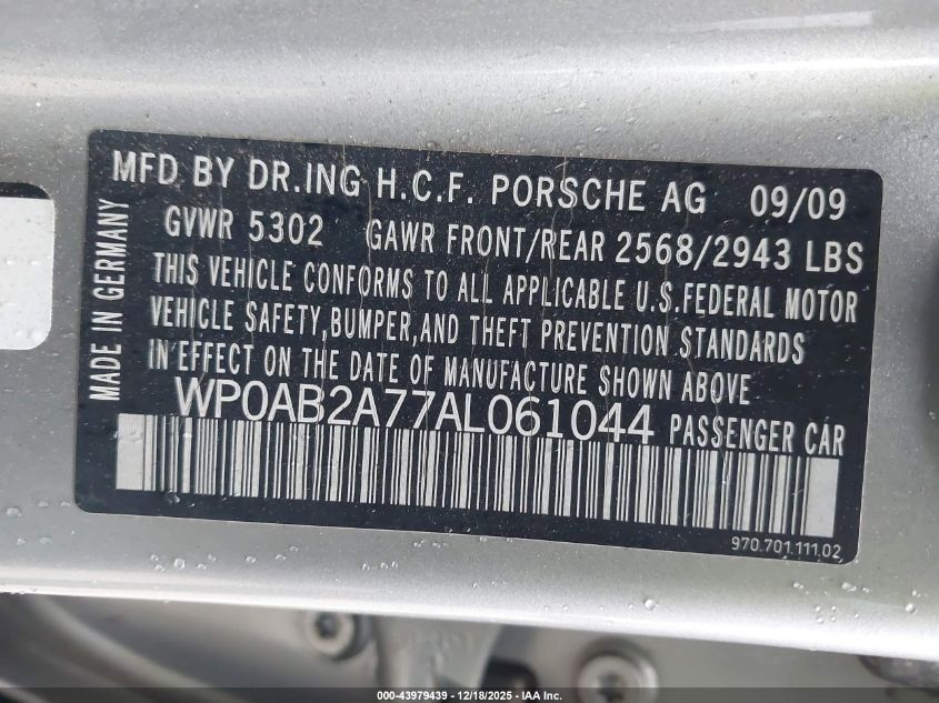 2010 Porsche Panamera S VIN: WP0AB2A77AL061044 Lot: 43979439