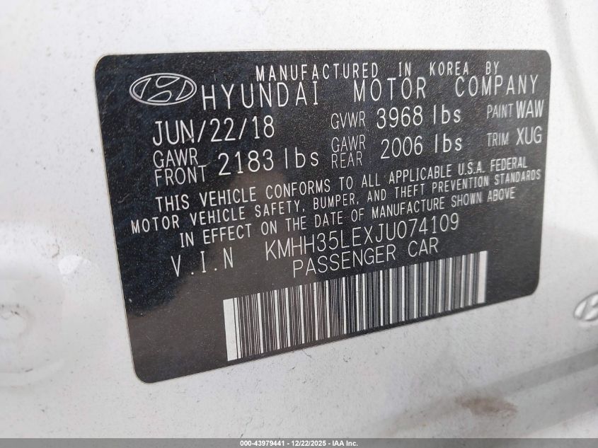 2018 Hyundai Elantra Gt VIN: KMHH35LEXJU074109 Lot: 43979441