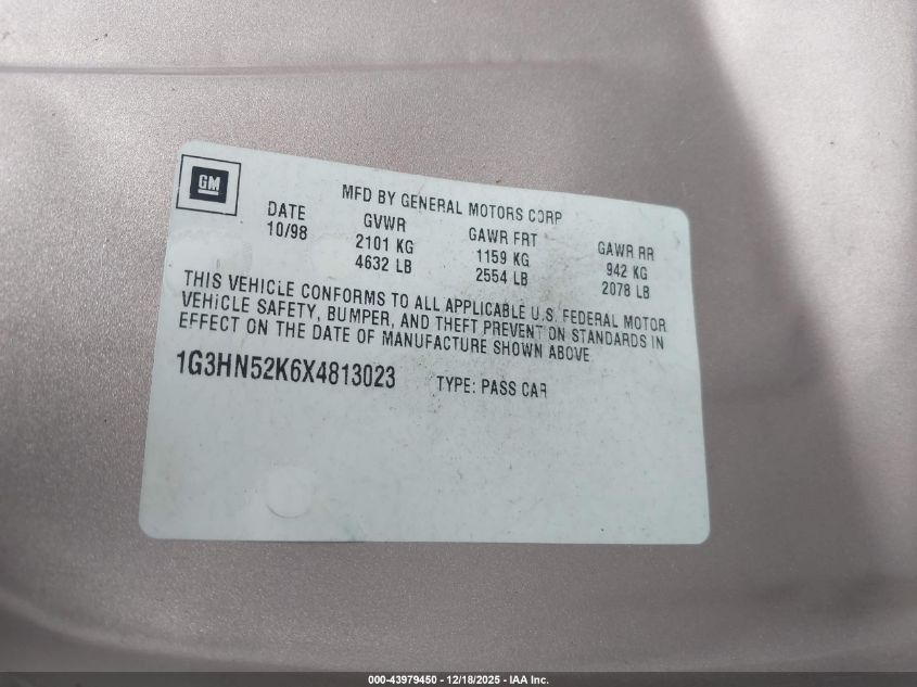 1999 Oldsmobile Eighty-Eight Ls VIN: 1G3HN52K6X4813023 Lot: 43979450