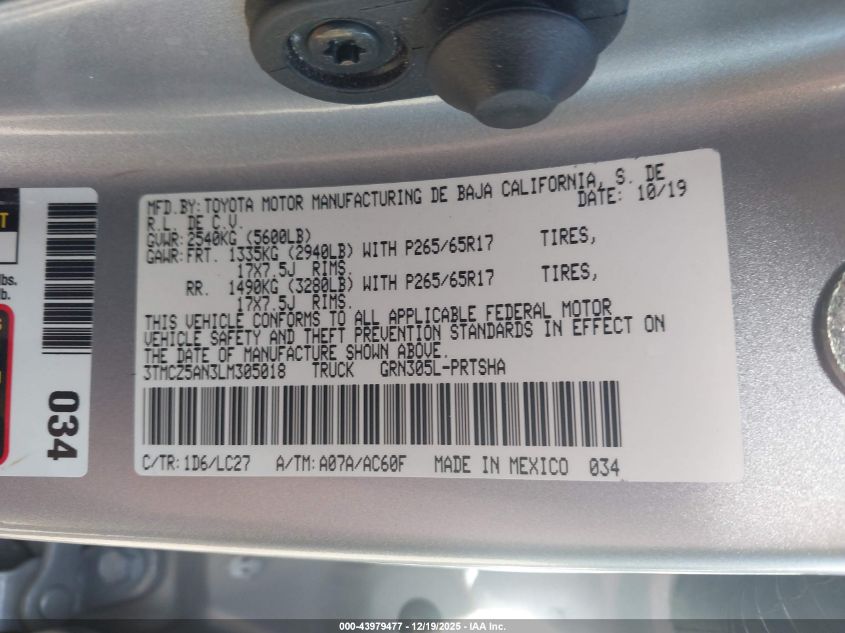 2020 Toyota Tacoma Trd Sport VIN: 3TMCZ5AN3LM305018 Lot: 43979477