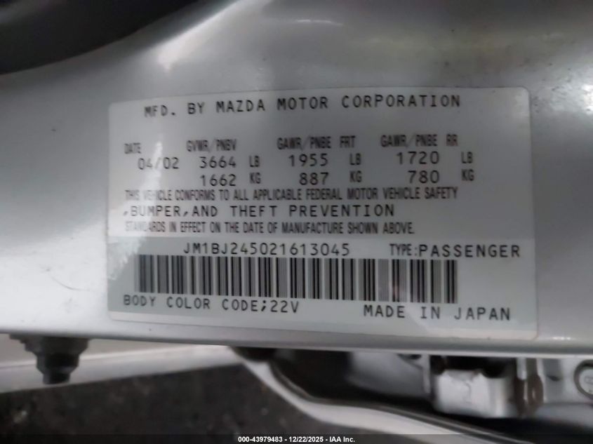 2002 Mazda Protege5 VIN: JM1BJ245021613045 Lot: 43979483