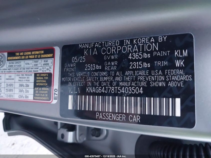2026 Kia K5 Gt-Line Fwd VIN: KNAG64J78T5403504 Lot: 43979497