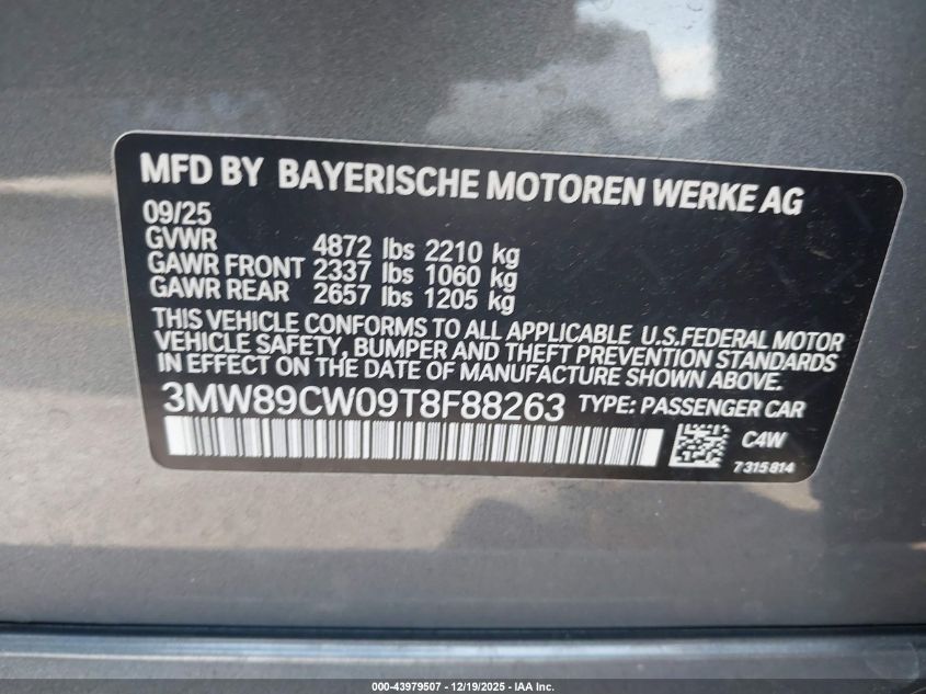 2026 BMW 330I xDrive Na VIN: 3MW89CW09T8F88263 Lot: 43979507