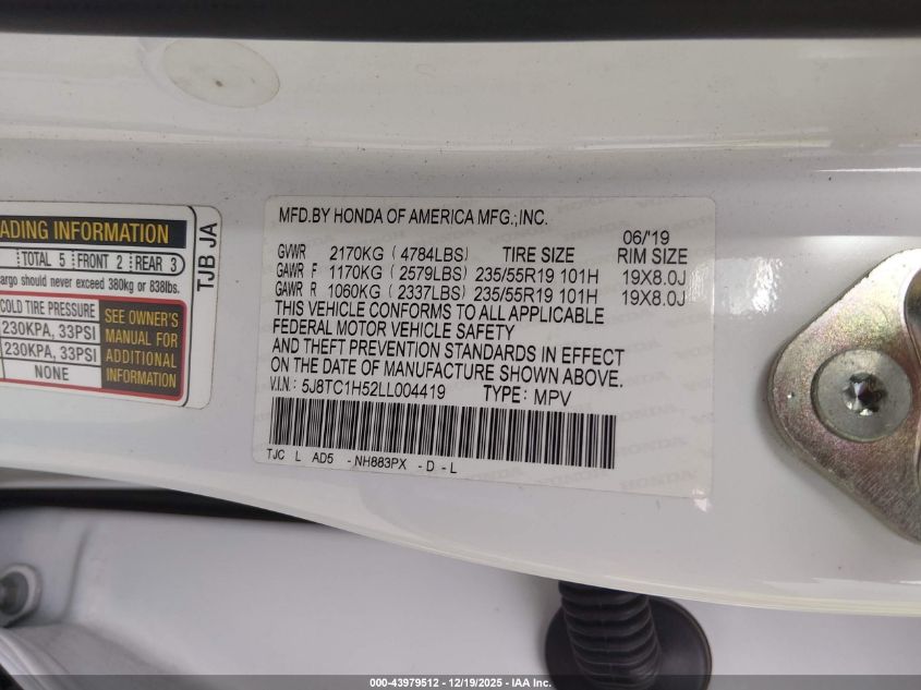 2020 Acura Rdx Technology Package VIN: 5J8TC1H52LL004419 Lot: 43979512