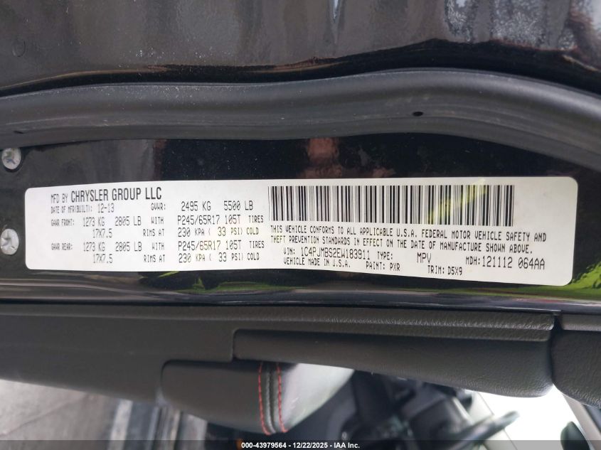 2014 Jeep Cherokee Trailhawk VIN: 1C4PJMBS2EW183911 Lot: 43979564