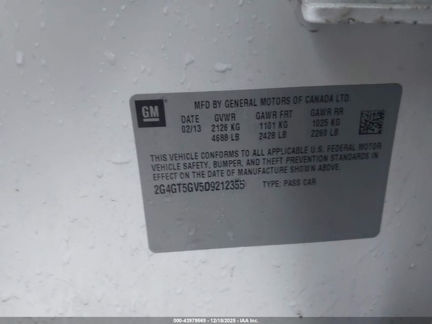2013 Buick Regal Turbo - Premium 2 VIN: 2G4GT5GV5D9212355 Lot: 43979569