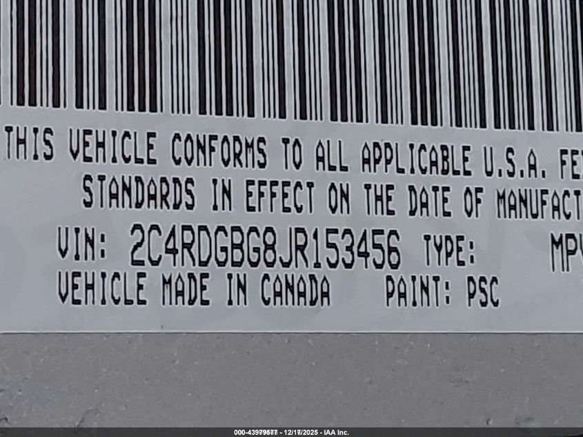 2018 Dodge Grand Caravan Se Plus VIN: 2C4RDGBG8JR153456 Lot: 43979577
