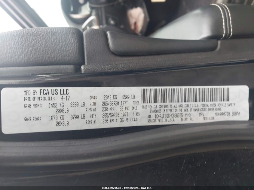 2017 Jeep Grand Cherokee Limited 4X4 VIN: 1C4RJFBG6HC866555 Lot: 43979578