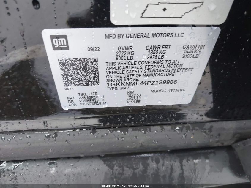 2023 GMC Acadia VIN: 01GKKNML44Z129966 Lot: 43979579