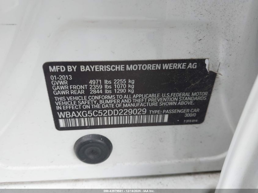 2013 BMW 528I VIN: WBAXG5C52DD229029 Lot: 43979581