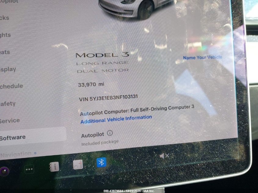 2022 Tesla Model 3 Long Range Dual Motor All-Wheel Drive VIN: 5YJ3E1EB3NF103131 Lot: 43979584