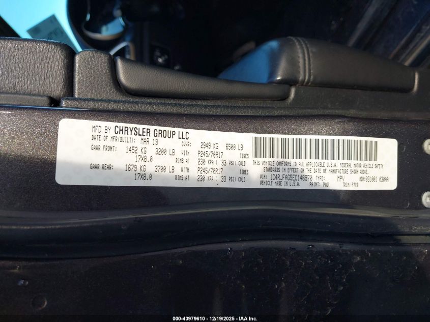 2014 Jeep Grand Cherokee Laredo VIN: 1C4RJFAG5EC146970 Lot: 43979610