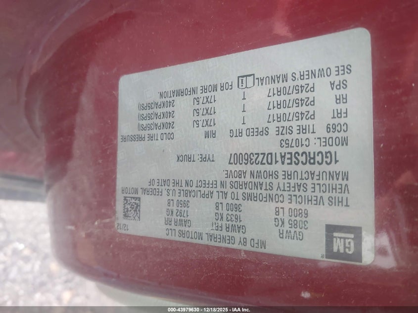 2013 Chevrolet Silverado 1500 Lt VIN: 1GCRCSEA1DZ236007 Lot: 43979630