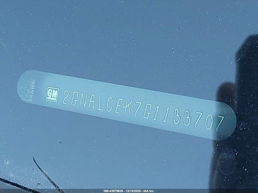 2016 Chevrolet Equinox Lt VIN: 2GNALCEK7G1133707 Lot: 43979636