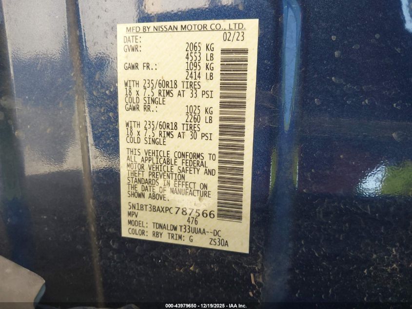 2023 Nissan Rogue Sv Fwd VIN: 5N1BT3BAXPC787566 Lot: 43979650