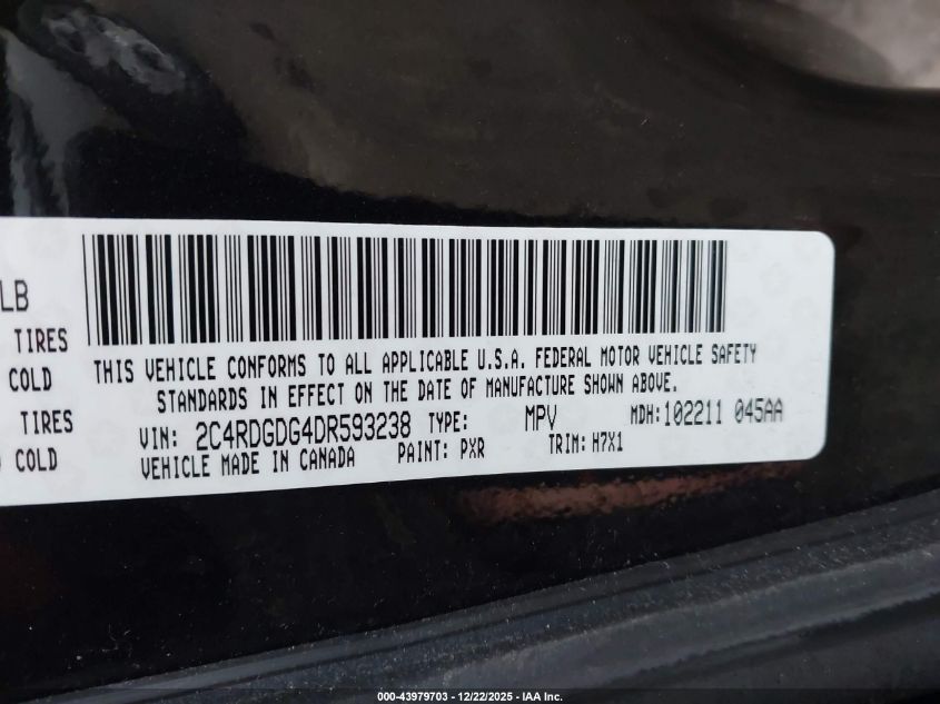 2013 Dodge Grand Caravan Crew VIN: 2C4RDGDG4DR593238 Lot: 43979703