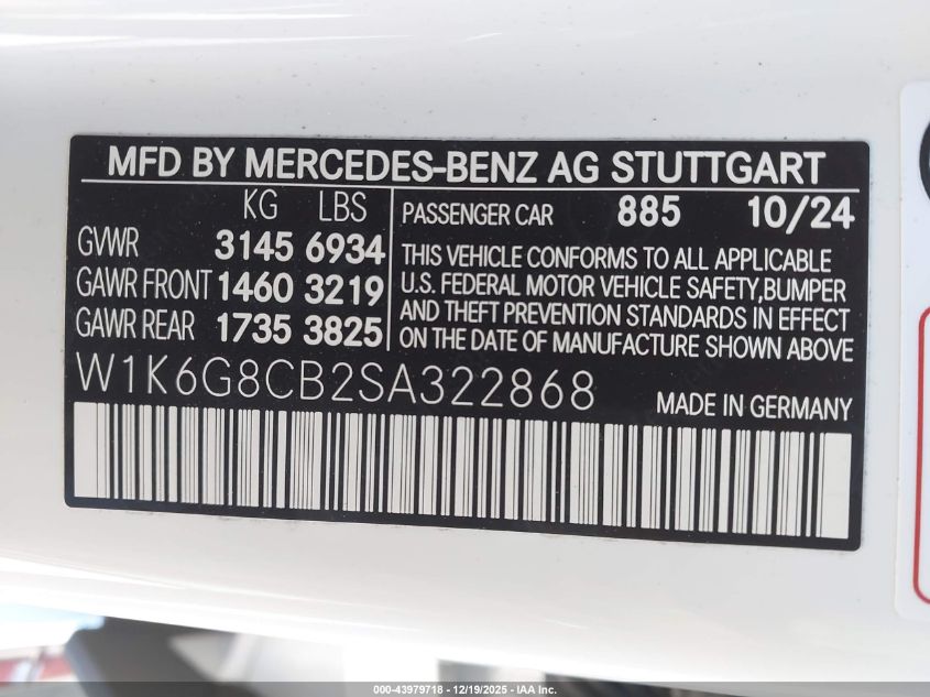 2025 Mercedes-Benz Amg S 63 E 4Matic VIN: W1K6G8CB2SA322868 Lot: 43979718