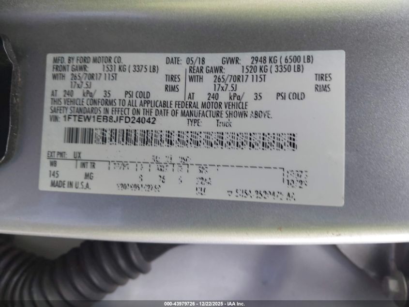 2018 Ford F-150 Xlt VIN: 1FTEW1EB8JFD24042 Lot: 43979726