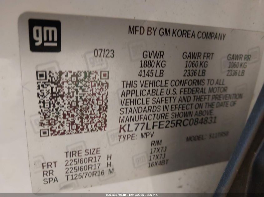 2024 Chevrolet Trax Fwd Sp VIN: KL77LFE25RC084831 Lot: 43979740