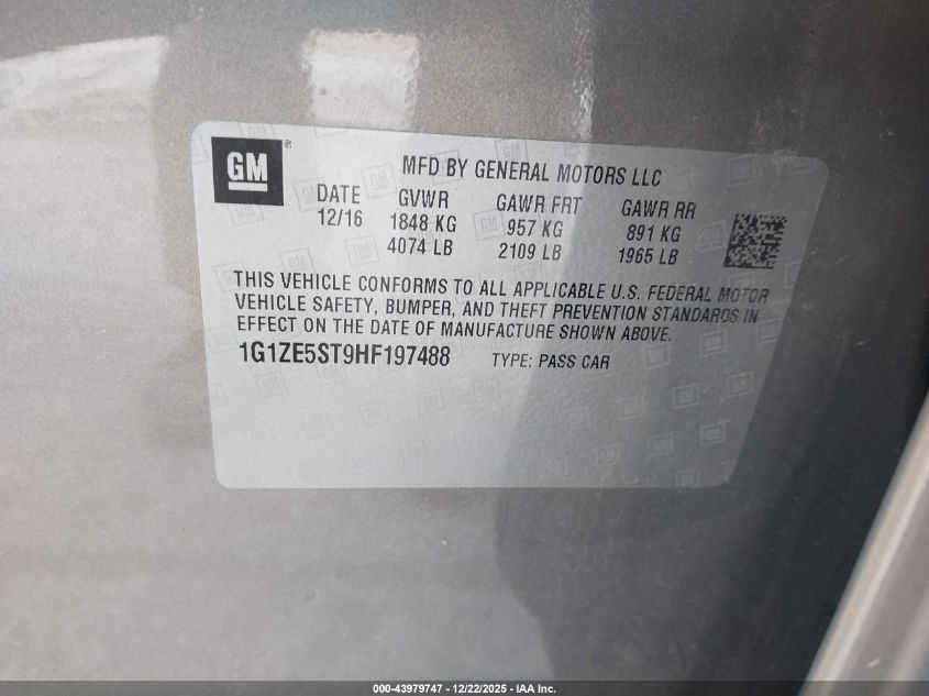 2017 Chevrolet Malibu 1Lt VIN: 1G1ZE5ST9HF197488 Lot: 43979747