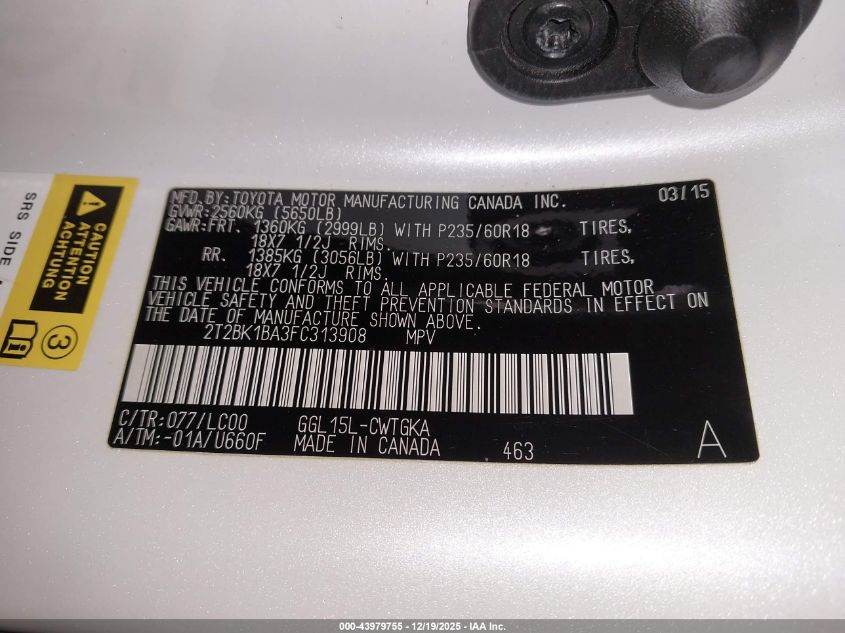 2015 Lexus Rx 350 VIN: 2T2BK1BA3FC313908 Lot: 43979755