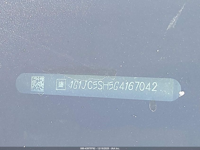 2016 Chevrolet Sonic Lt Auto VIN: 1G1JC5SH5G4167042 Lot: 43979762