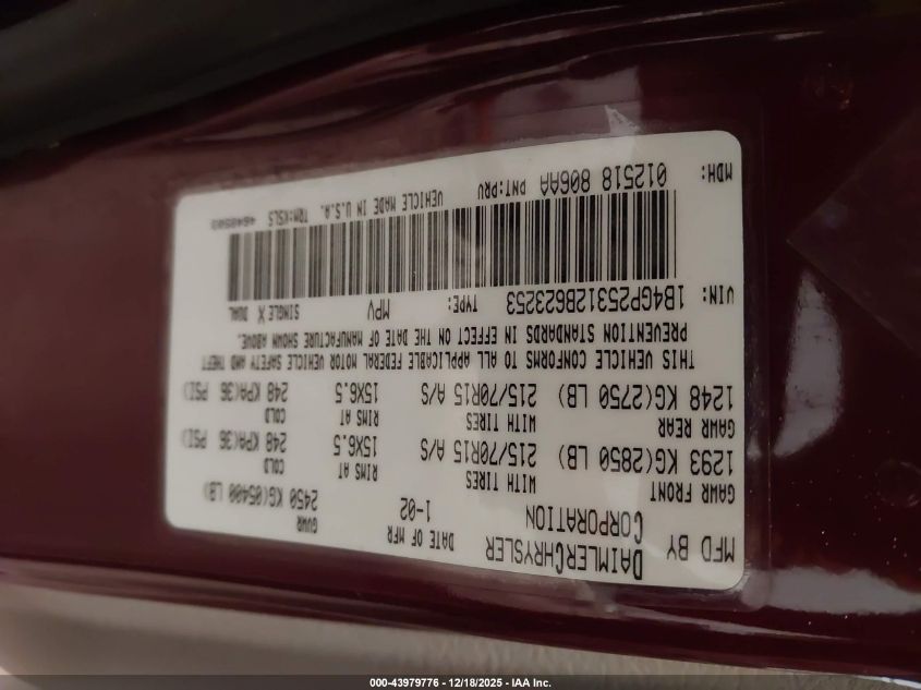 2002 Dodge Caravan Se VIN: 1B4GP25312B623253 Lot: 43979776