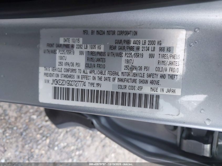 2016 Mazda Cx-5 Grand Touring VIN: JM3KE2DY9G0727774 Lot: 43979797