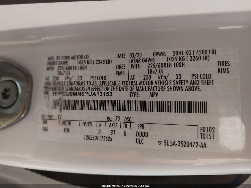 2023 Ford Escape St-Line VIN: 1FMCU9MN8PUA13153 Lot: 43979824