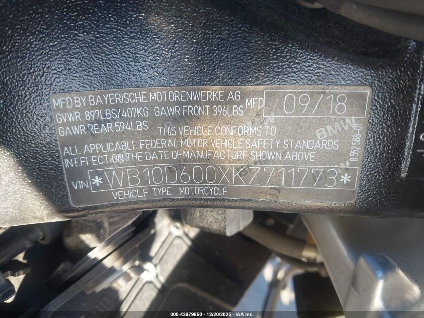 2019 BMW S 1000 Rr VIN: WB10D600XKZ711773 Lot: 43979850