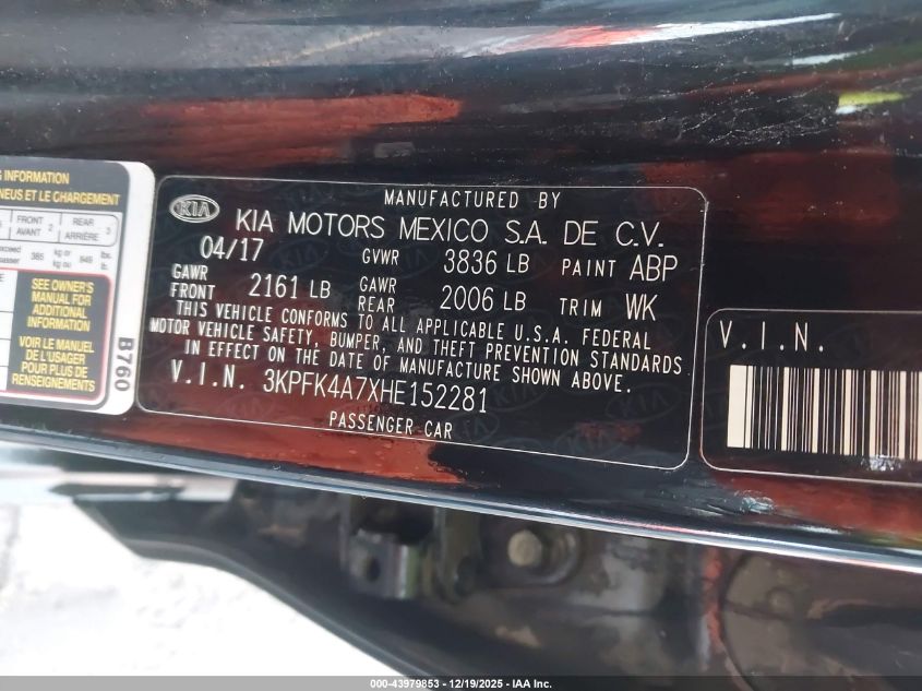 2017 Kia Forte Lx VIN: 3KPFK4A7XHE152281 Lot: 43979853