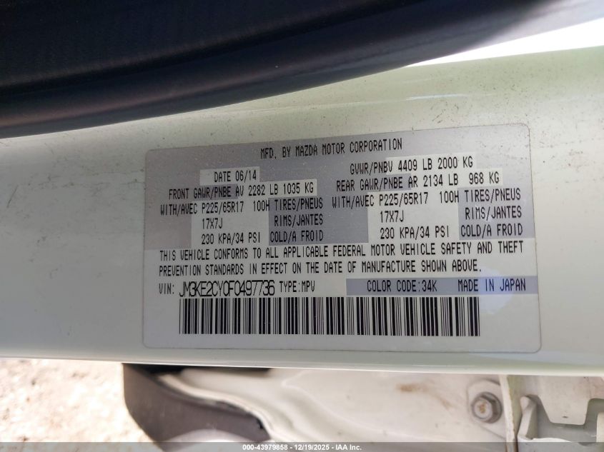 2015 Mazda Cx-5 Touring VIN: JM3KE2CY0F0497736 Lot: 43979858