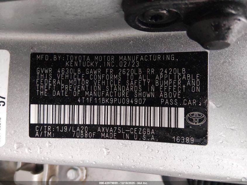 2023 Toyota Camry Xle Awd VIN: 4T1F11BK9PU094907 Lot: 43979859